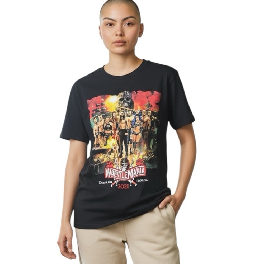 Black WWE WrestleMania 2021 Tampa Bay Florida Graphic T-Shirt Black Size S